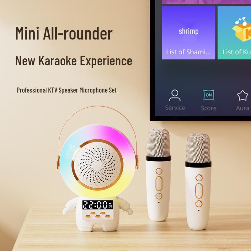 Astronaut Bluetooth Speaker & Power Bank with Wireless Microphone, Alarm Clock, and Atmosphere Light.