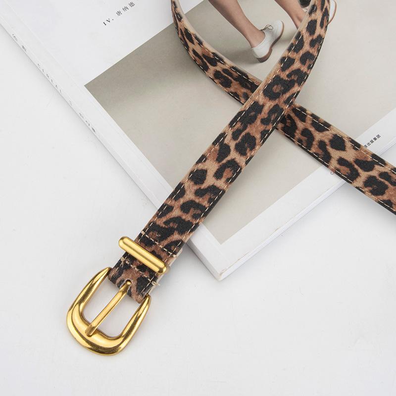 New Women's Genuine Leather Belt European and American Fashion Leopard Leather Pattern Decorative Jeans Pin Buckle Belt for Women