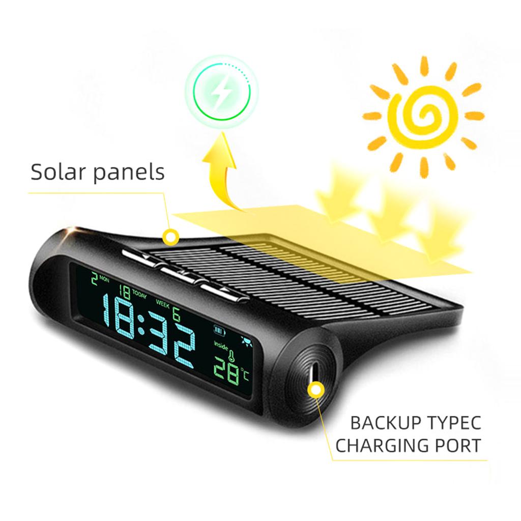Solar/USB Car Clock with Time/Date/Temperature Display Car Dashboard Digital Clock for Truck Office Home and Outdoor Camping