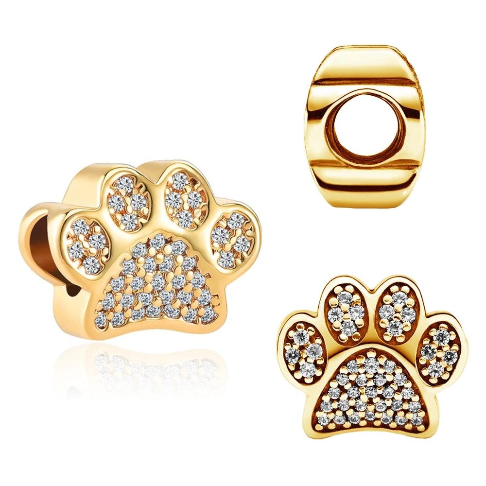 S925 Silver Heart Cat Paw Charms Beads for Women DIY Bracelets Fine Jewelry Birthday Gifts