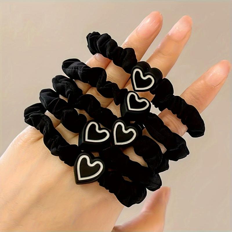 5PCS Random Color Coffee Heart Pendant Bow Headband, Cute Elastic Hair Bands for Girls Women, Stylish Hair Accessories Perfect