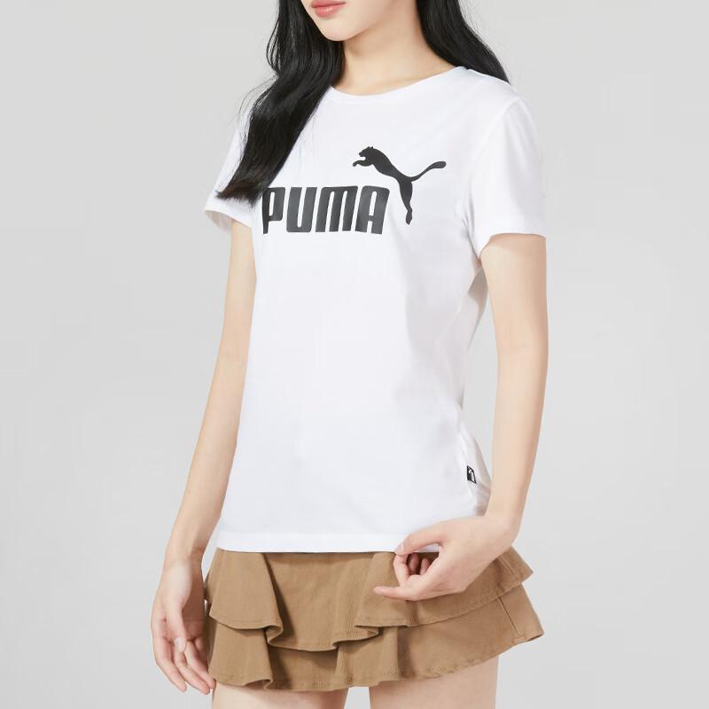 Puma American Retro Letter Logo Print Breathable Loose Fitness Training Casual Short Sleeve Drop Shoulder T-Shirt Women Tops White 673655-02