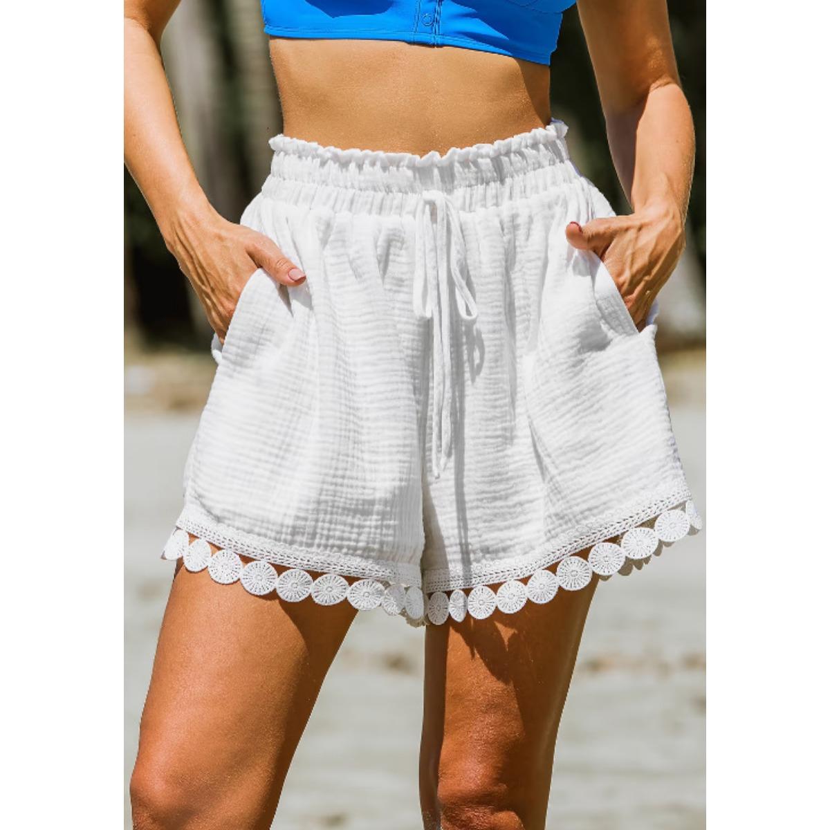 

Новые летние женские шорты, модные, с эластичной талией, удобные брюки с широкими штанинами, богемный стиль, для пляжного отдыха S белый