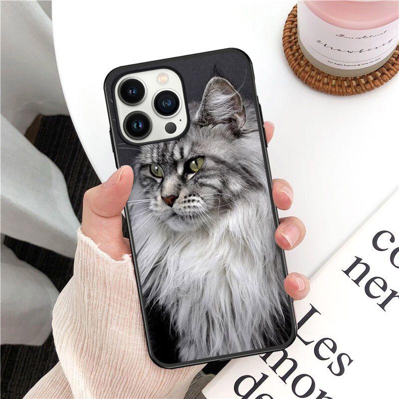 Soft Funda Pet Maine Coon Cat Phone Cover For Iphone 14pro 11pro 12 13pro Max 5s 6s Xs 7 8plus SE Xr 12mini Coque Cases