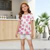 Mädchen Sommer Outfit Set Kurzarm Oberteil mit Rüschensaum und Schleifenprint mit passender Hose Weicher Leichter Bequemer Stoff für den täglichen Gebrauch