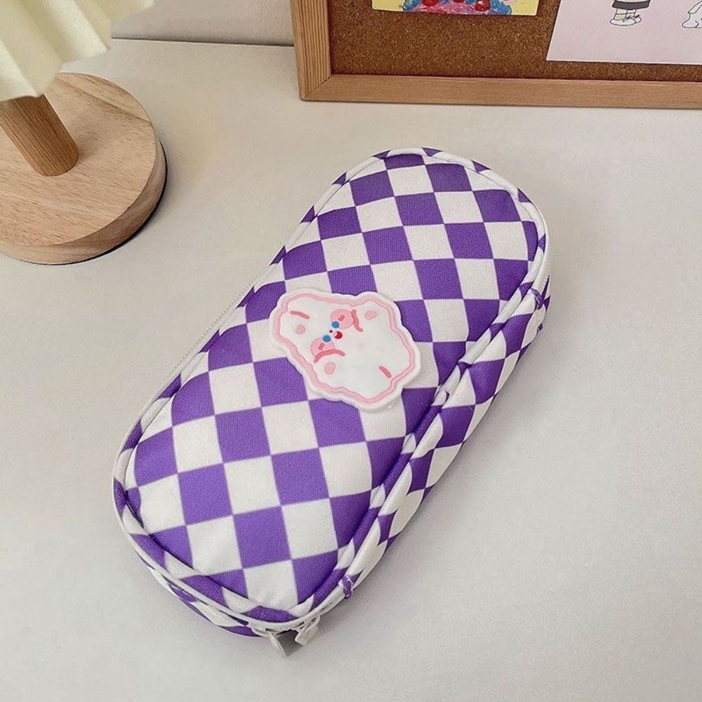 

Checkerboard Pencil Case Large Capacity Stationery Storage Box Portable Pen Bag Office