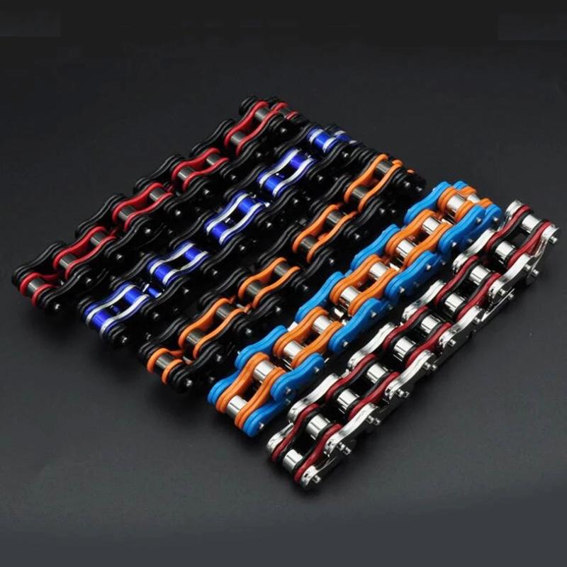 Punk Pulseiras e Braceletes Laranja de Bicicleta para Homem Preto Corrente de Motocicleta Pulseira Homem Mulher Aço Inoxidável Joias de Pulso Biker