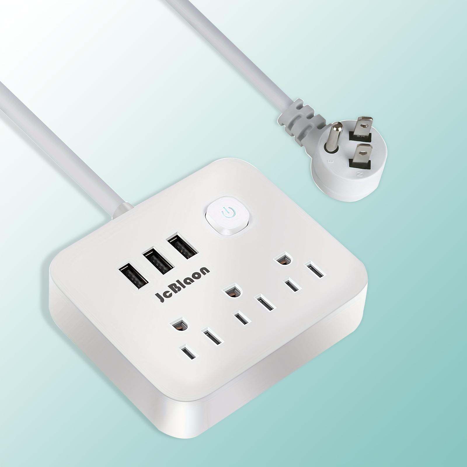 

Мережевий подовжувач з американською вилкою з 3 розетками змінного струму, 3 USB-портами, подовжувачем 4,6 фута, багаторозетковий адаптер з вимикачем для дому, офісу, подорожей us&3 білий