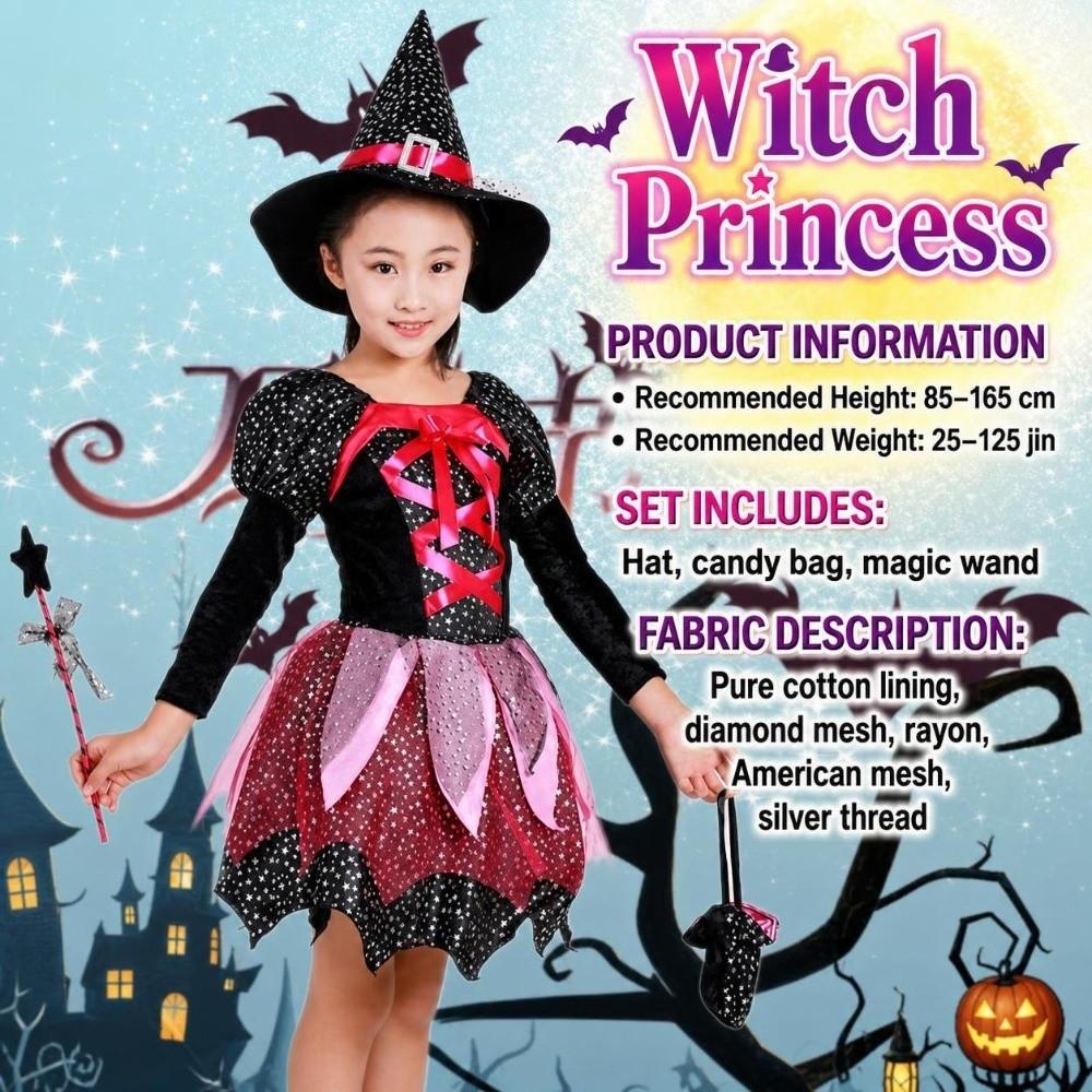 Dress Up Girls Witch Halloween Costume Gothic Witch Elf Dress Costume Ghost Bride