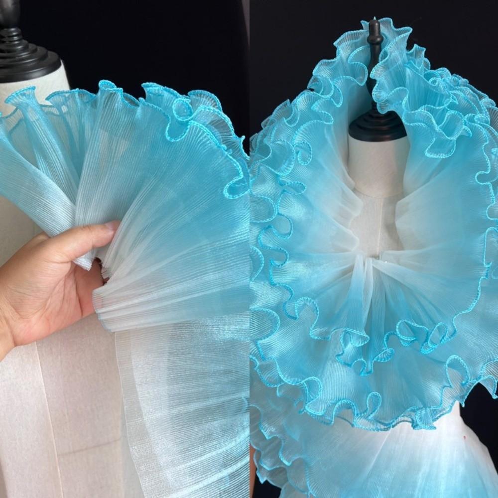 13 Cm X 1 Yard Pleated Fabric Transparent Edge Colorful Gradient Gradient Organza Lace Trim Rose Flower Pattern