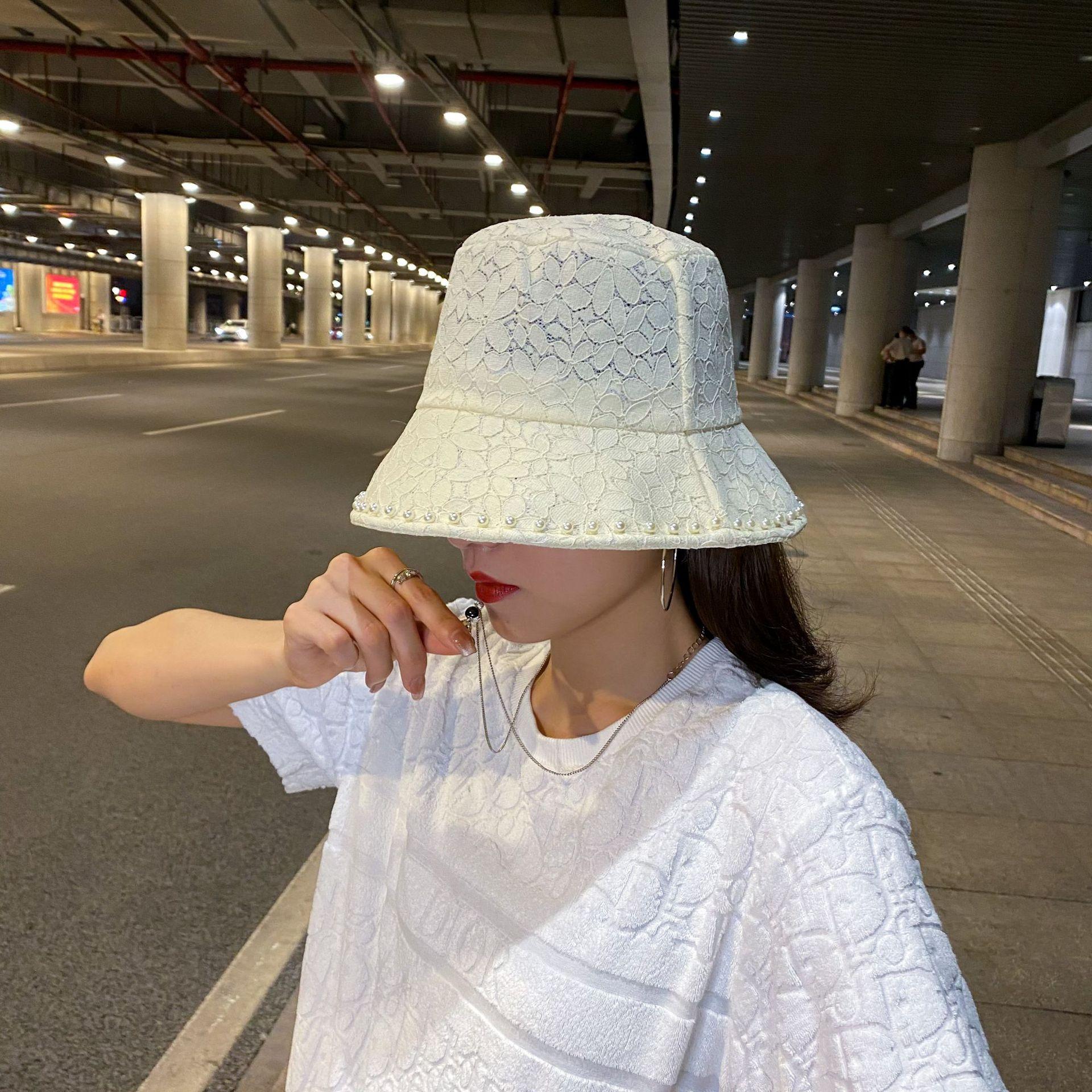 

Летняя жемчужная кружевная шляпа-панама с широкими полями для женщин, в японском стиле, дышащая, солнцезащитная шляпа one size бежевый