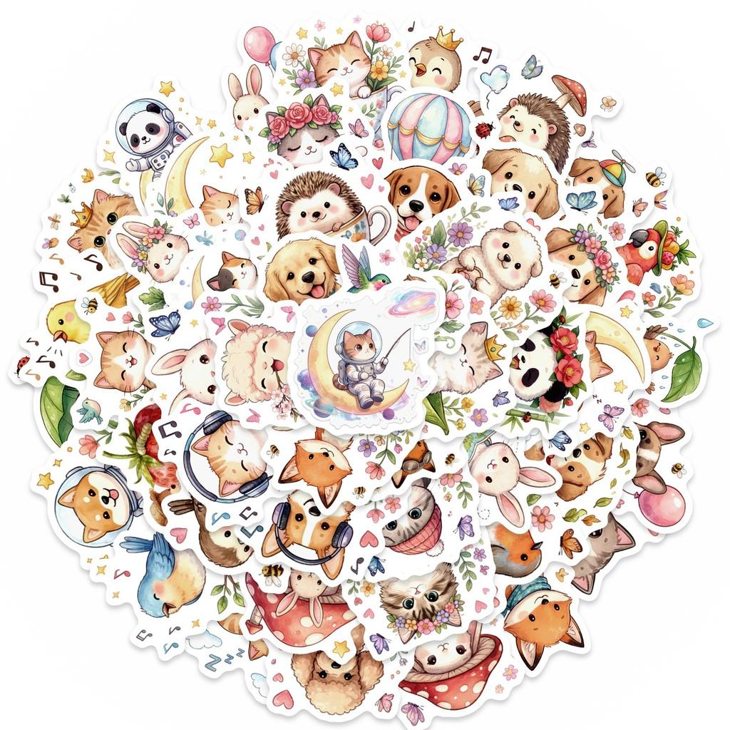 50 Healing Cartoon Cute Animal Creative Stickers Warm Decoration Water Cup Flat Waterproof Sticker