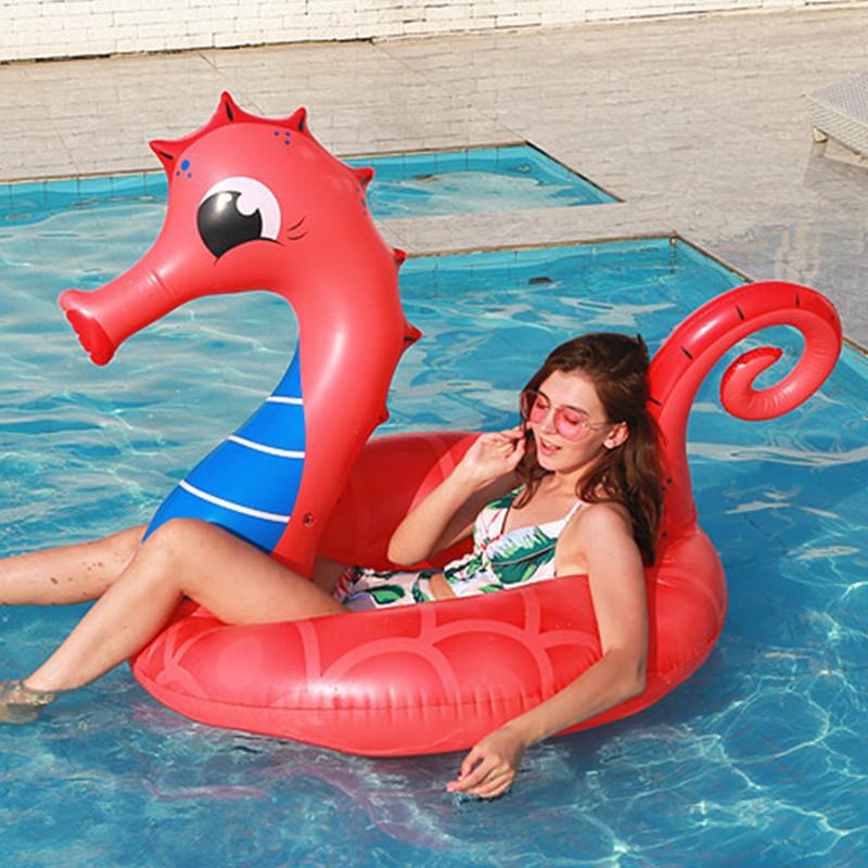 And Adult Childrens Thickened Inflatable Red Seahorse Floating Toy Drainage