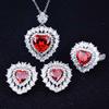 Imitation Natural Pomegranate Red Necklace, Princess Diana Love-Shaped Micro-Inlaid Ring Stud Earrings Pendant Set