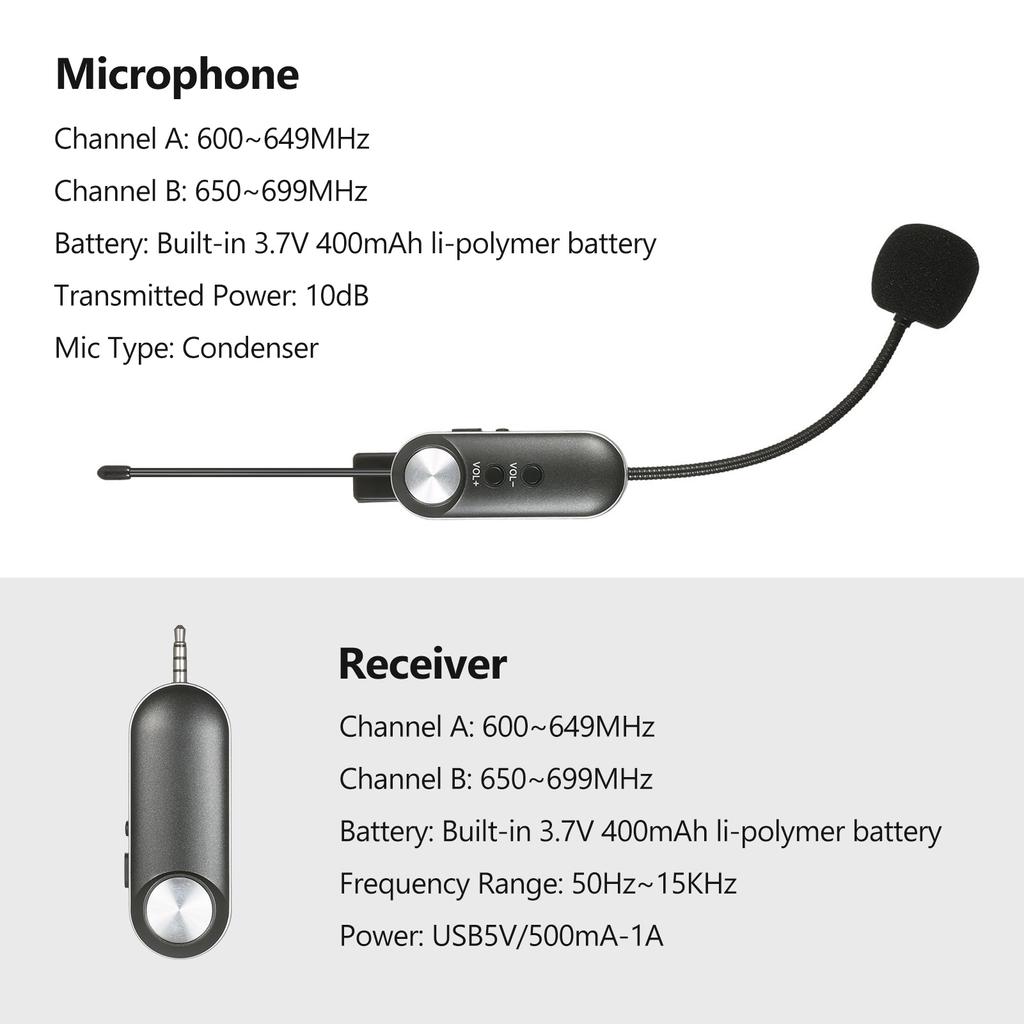 UHF Headset Wireless Microphone Instrument Mic Omni-directional Hifi Microphone Wireless Instrument