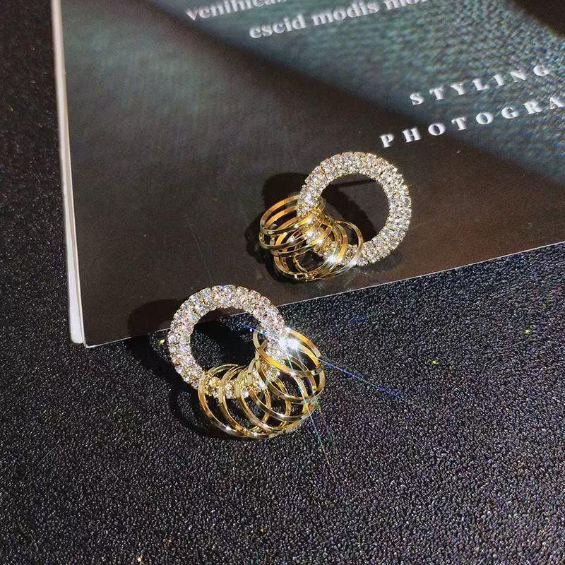 Elegant Korean Zircon Stud and Dangle Earrings with Large and Small Circles Design