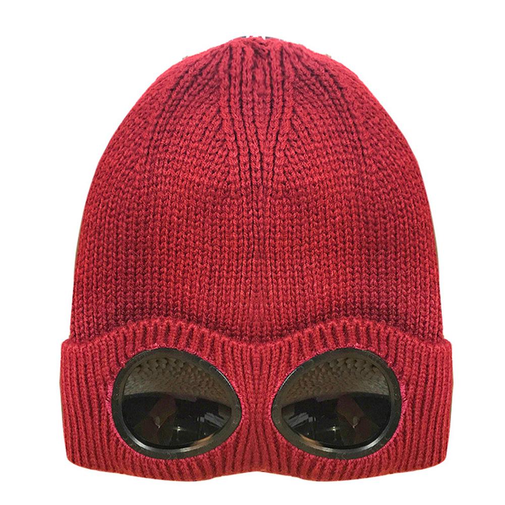 Men Women Couple Fashion Autumn And Winter Fleece Knit Warm Wool with Googles Ski Cap Hat