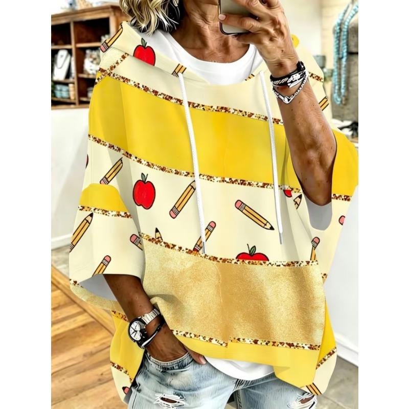 Damen Kapuzenpullover in Übergröße, Elegantes Bequemes Einfaches Muster Print, Modisch und Vielseitig