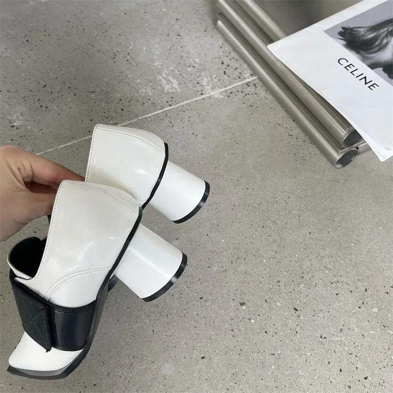 2025 New Dress Office Women Pumps Spring Summer Mature Retro PU Leather Fashion Chain Pointed Toe Thick Heels Shoes Woman