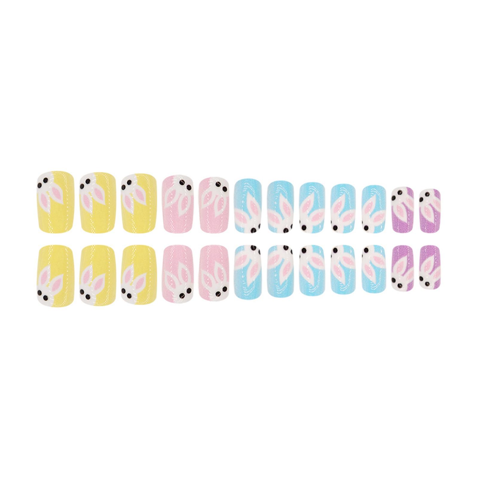 

24 шт. накладных ногтей с французским типсом, квадратный кролик, пресс-накладной маникюр, дизайн ногтей, простое применение для женщин и девушек