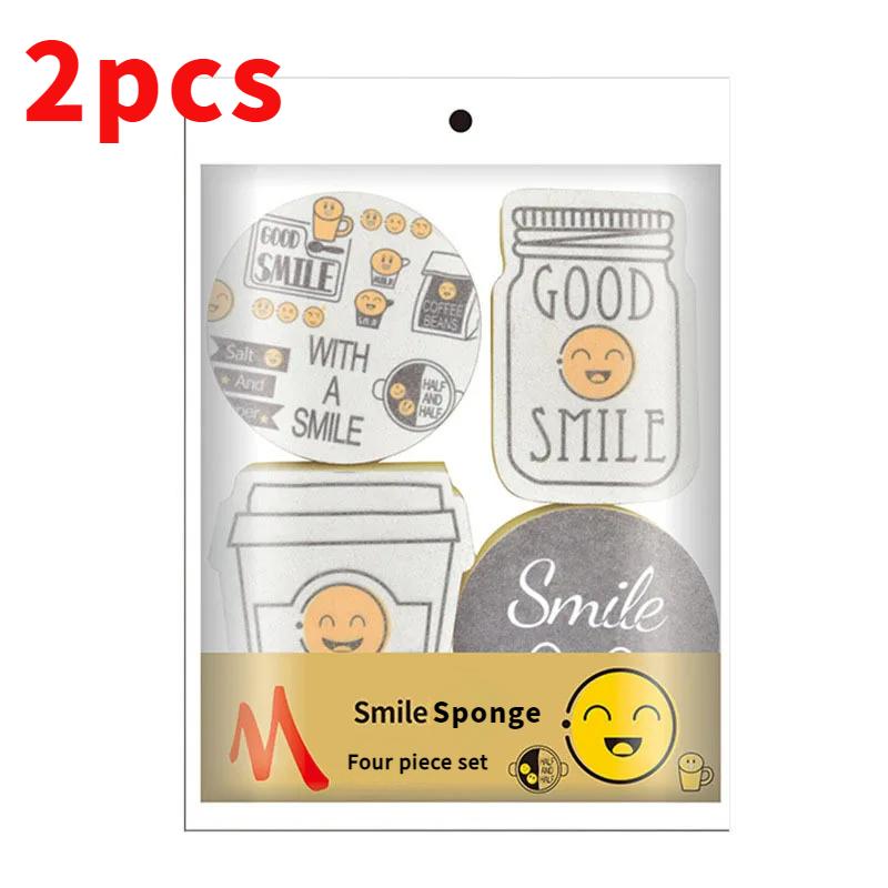 4-częściowa kreskówkowa gąbka do mycia naczyń z uśmiechniętą buziąkuchenna dwustronna myjąca gospodarstwodomowe czyszczenie garnków i misek oraz czyszczenie blatu