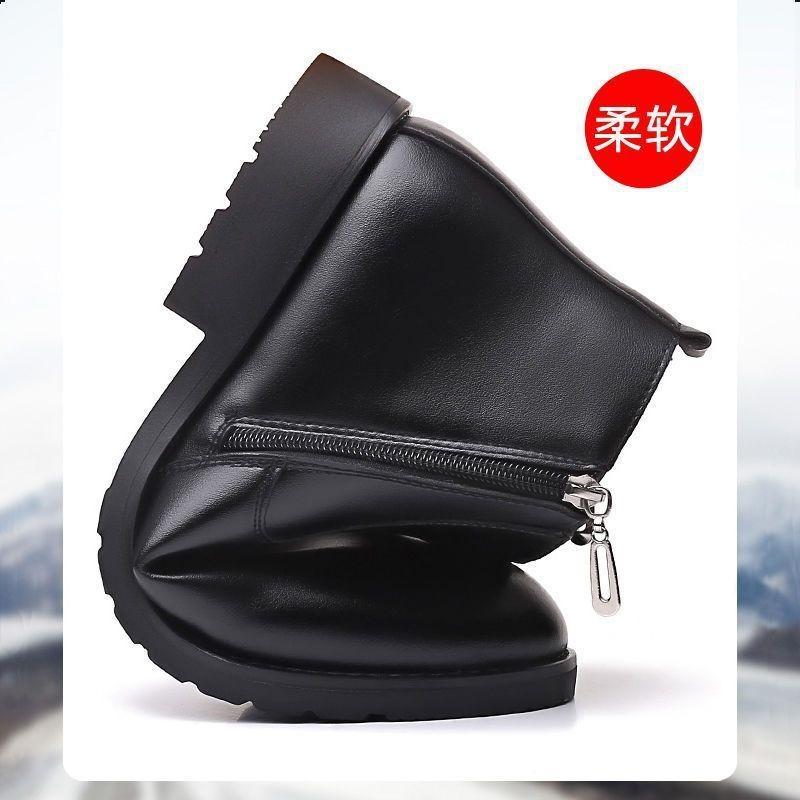 [Leather wool] Winter new cotton shoes men's piled thickened warm high-top shoes inner height-increasing leather shoes