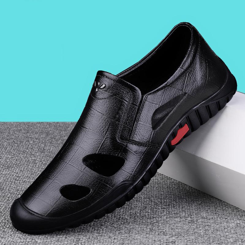 Fashion Summer Hot Selling Breathable Men's Sandals Beach Camping Shoes Hollowed Out Soft Soled Men's Leather Casual Shoes Anti Slip