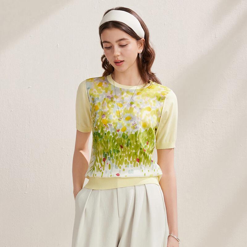 Zhaojun Women's Floral Mulberry Silk Blend Knit T-shirt