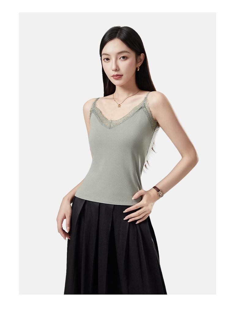 Warme Damen-Spitzen-Cami mit Brustpolstern - Samt-Kamelie Winterweste