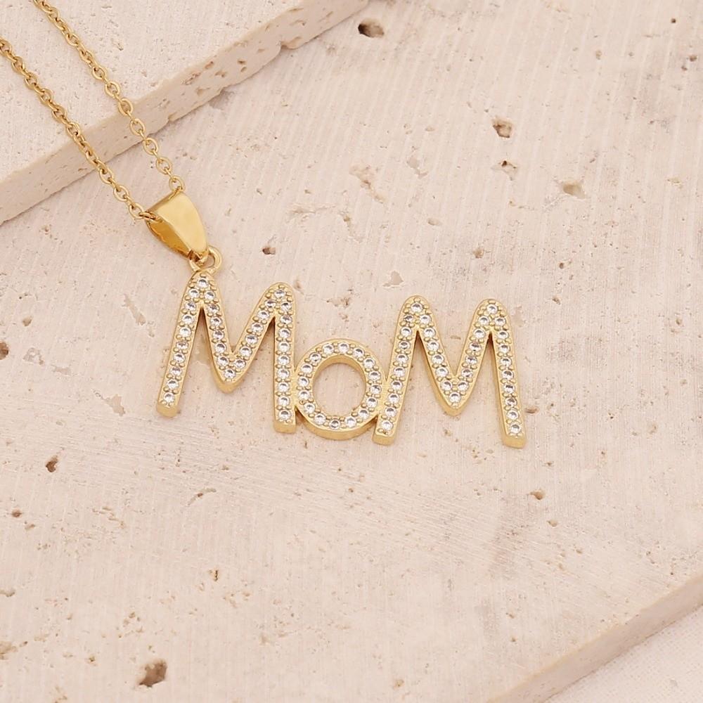 Jewelry Zircon Letter Clavicle Chain Stainless Steel Gift for Mother's Day MOM Necklace Overlay
