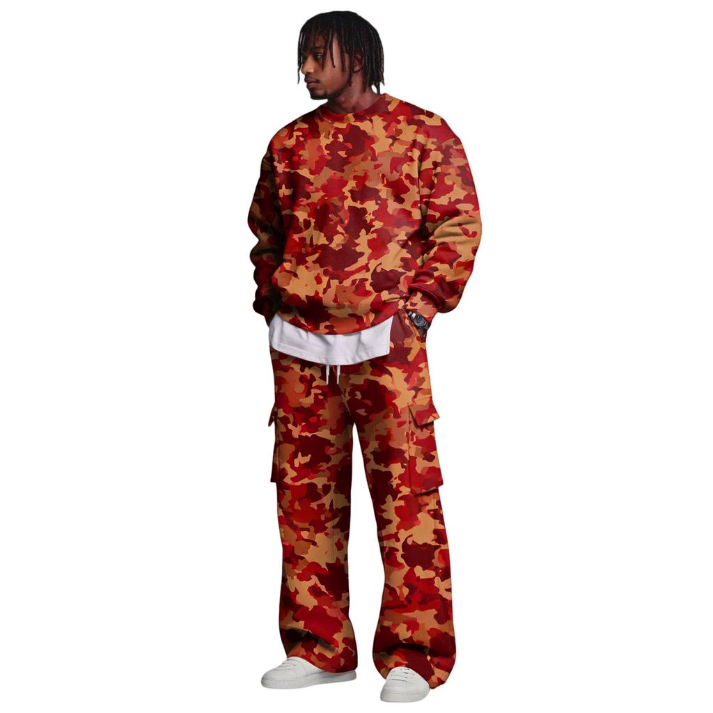 Set da Uomo con Felpa a Strati e Pantaloni Cargo con Vita Elasticizzata