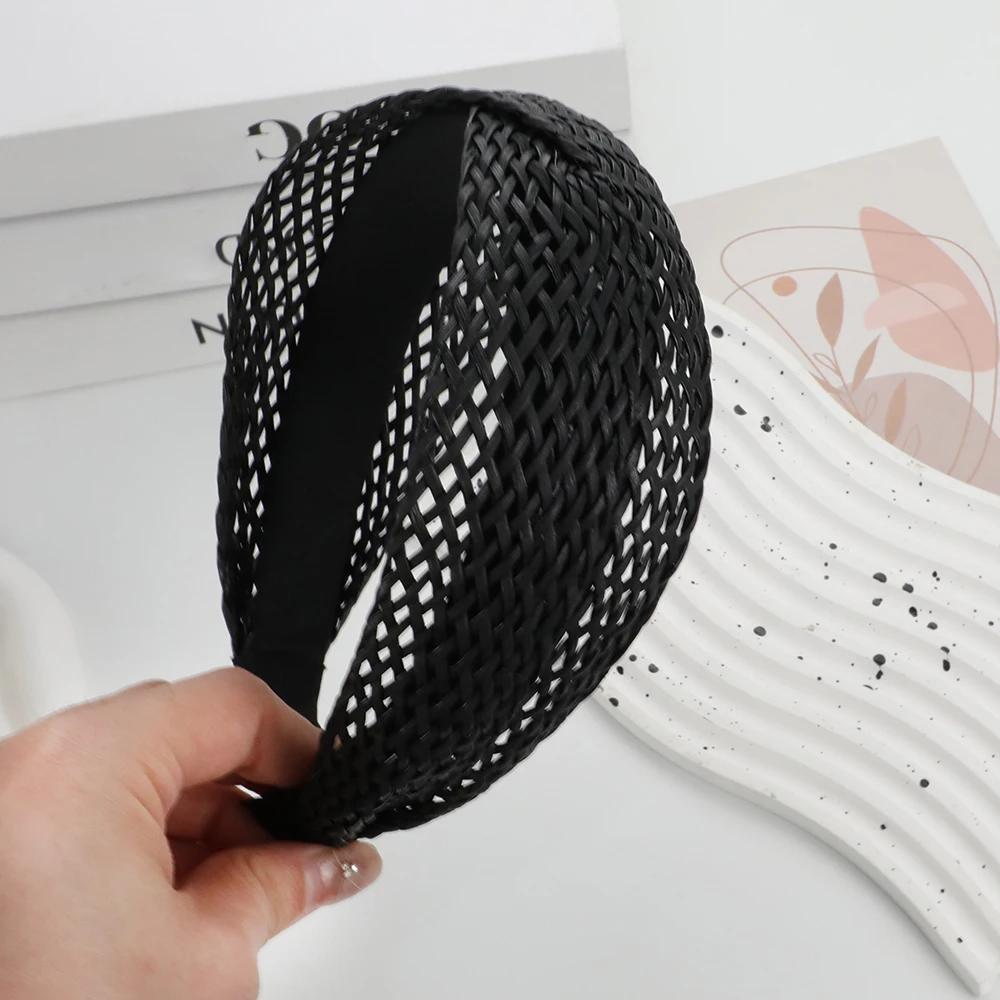 Bohemian Beach Straw Weaving Cross Knotted Headband Women Wide-brimmed Hand-woven Hair Hoop Travel Holiday Headdress Accessories