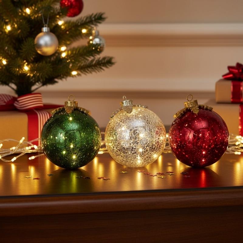 LED Christmas Tabletop Decors Auto Timer Durable Cracked Plastic Design Snowflake Accent 6Inch Holiday Ornament
