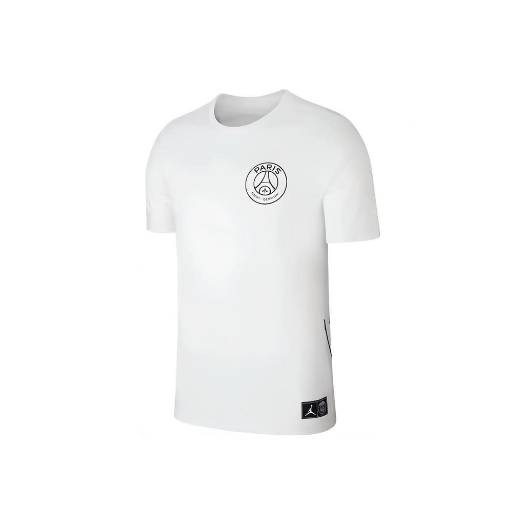 Jordan Paris Saint-Germain Printed Logo Sport Crew Neck Short Sleeve T-Shirt Men Tops White BQ4274-100