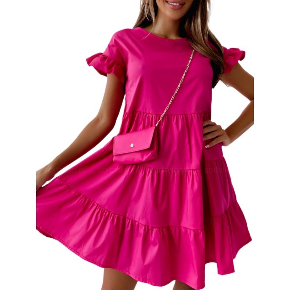 

BITCED Женские летние свободные платья с расклешенными рукавами и круглым вырезом, неровным подолом XL розовый