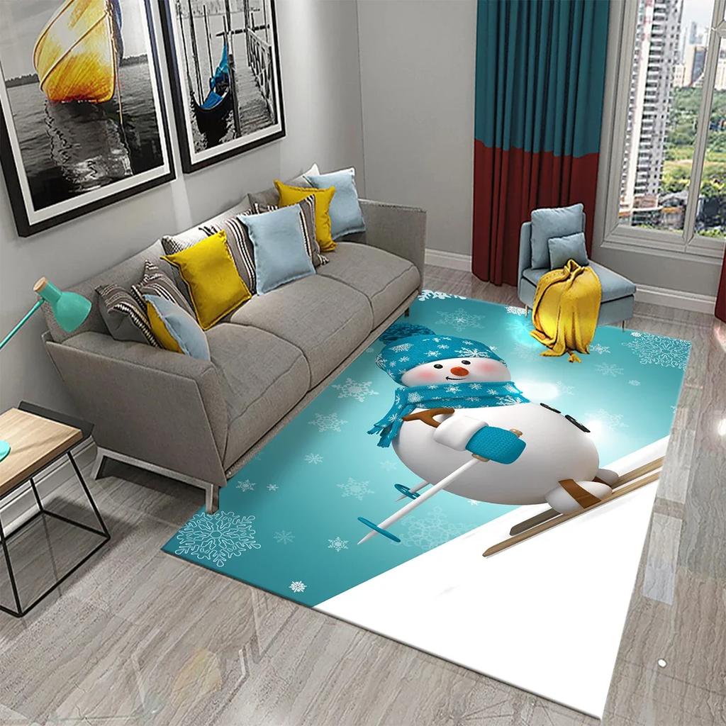Lovely Cartoon Snowman Carpet Snowflake Rug Winter Snow Print Area Rugs Door Mat Yoga Mats Kids Bedroom Living Room Flat Mat