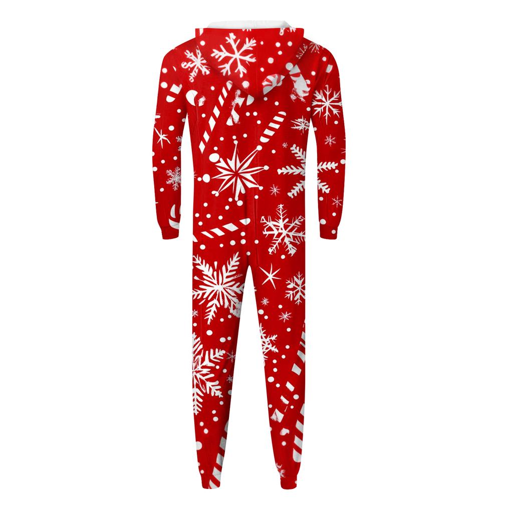 Christmas Print Family Matching Hooded Long Sleeved Zippered Jumpsuit Set