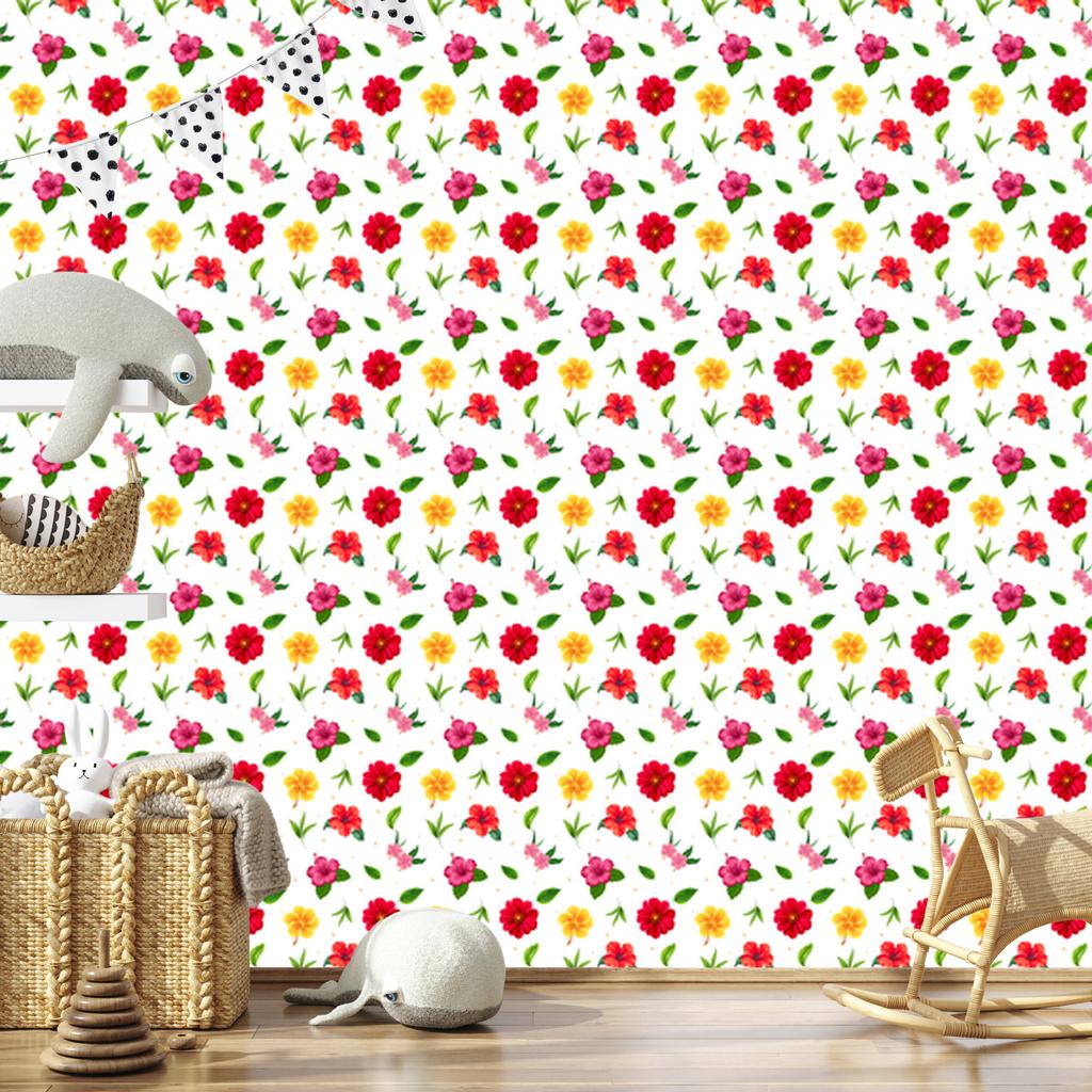 White and Lime Flowers Wallpaper for Living Room and Bedroom 50x1000