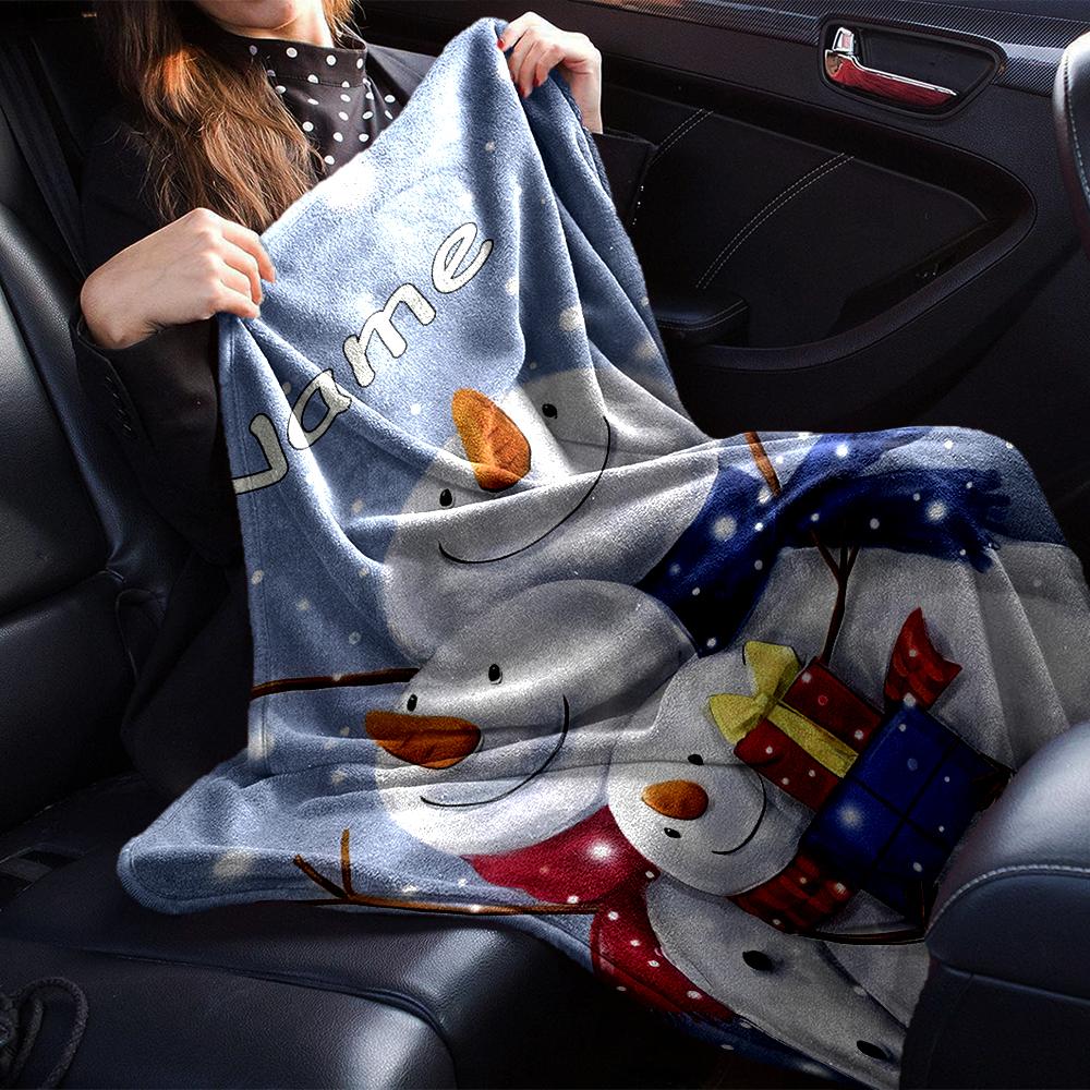 Custom Name Christmas Snowman Theme Printed Blanket - Perfect for Couch, Bed, Travel & Outdoor Use | Machine Washable, Cozy & Durable.