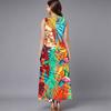 Plus Size Ladies Sleeveless Crew Neck Dress Exotic Tropical Leaves Flowy Calf Length Gown