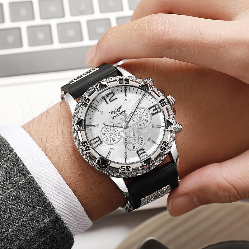 Mode Herrenuhr Silikonarmband Großes Zifferblatt Herren Quarzuhren Sportuhr