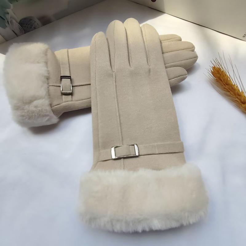 Herbst Winter Warme Wildlederhandschuhe Plus Samt Verdickte Plüsch Dekor Stulpenhandschuhe Outdoor Kältefest Touchscreen Reit Ski Handschuhe