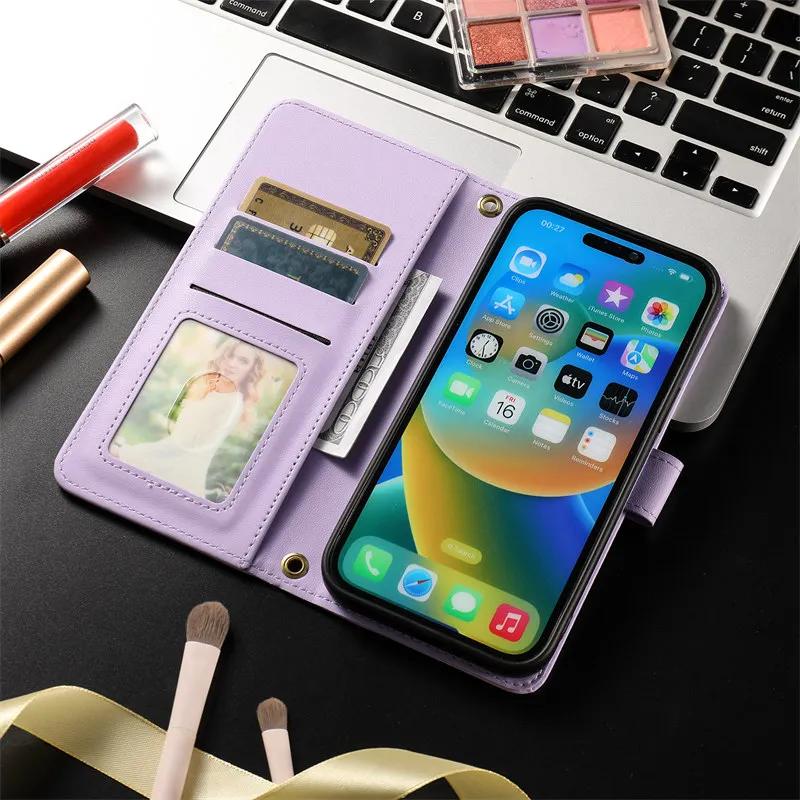 Long lanyard Flip Leather Phone Case for Samsung Galaxy S26 S25 S24 Ultra S23 FE S22 S21 S20 S10 Plus Wallet Card Cover Coque