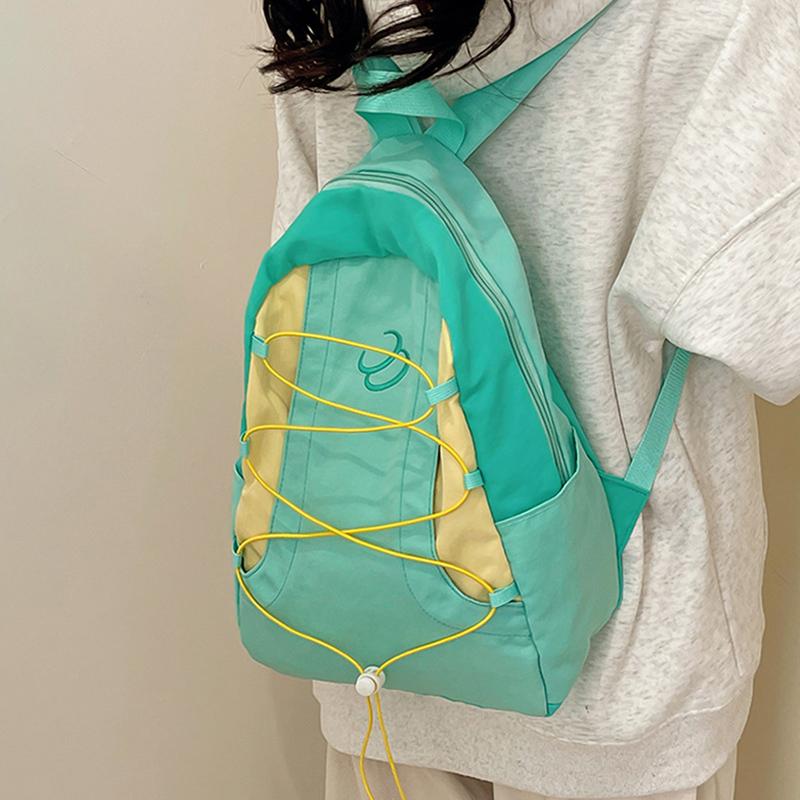 SCIONE New Fashion Backpack Japanese Style Stitching Contrast Drawstring Backpack Lightweight Sports Outdoor Travel Bag Student Schoolbag