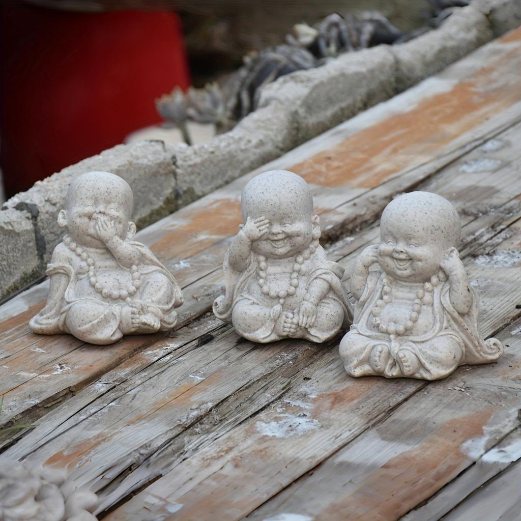 Monks Decor Figurines No See No Hear No Speak Resin Home Garden Ornament Zen Style Indoor Outdoor Desktop Decor Statue Gift