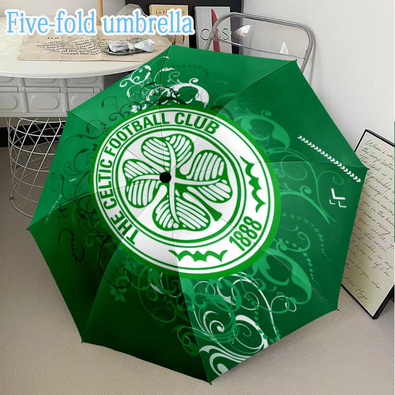 1PC Celtic Football Club Crest Printed Mini Five-Fold Lightweight Umbrella, Eight-Bone Frame, for Home Travel and Outdoor Use in Any Season
