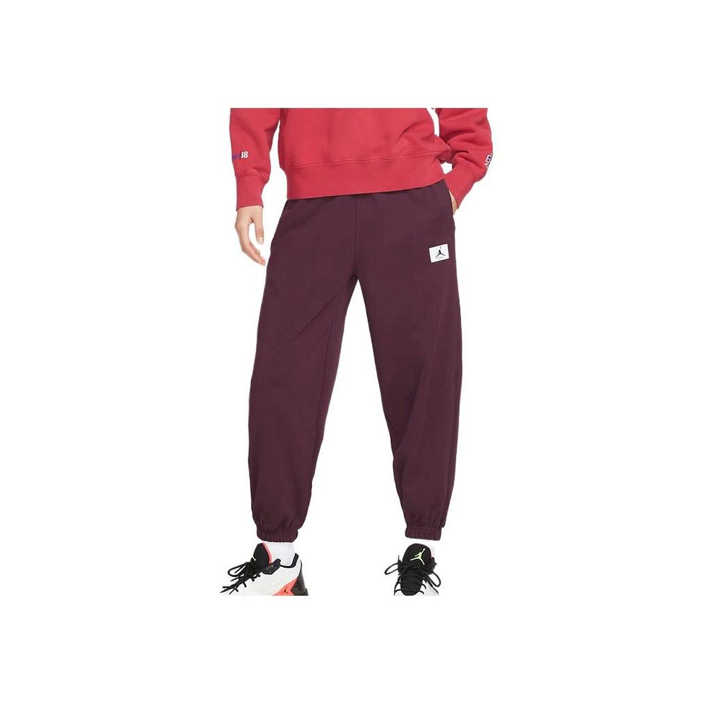 Jordan Solid Logo Patch Cotton Fleece Cuffed Pants Women Bottoms Cherrywood-Red DQ4608-645