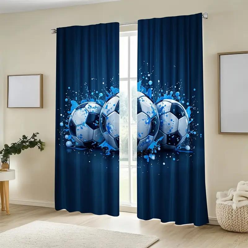 2 Stück Dynamische Fußball-bedruckte Vorhänge, Entwickelt für Lichtfilterung, Qualitätsmaterial, Ideal für Sportbegeisterte Zuhause Wind