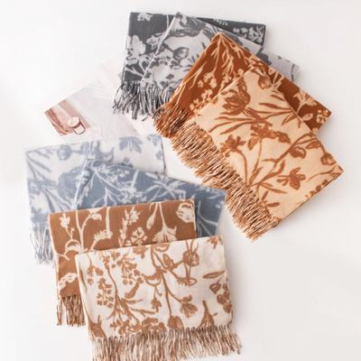 Women's Floral Print Scarf Warm Cashmere Feel Long Soft Shawl Wrap Sweet Fashion Head Scarf Autumn Winter Accessory