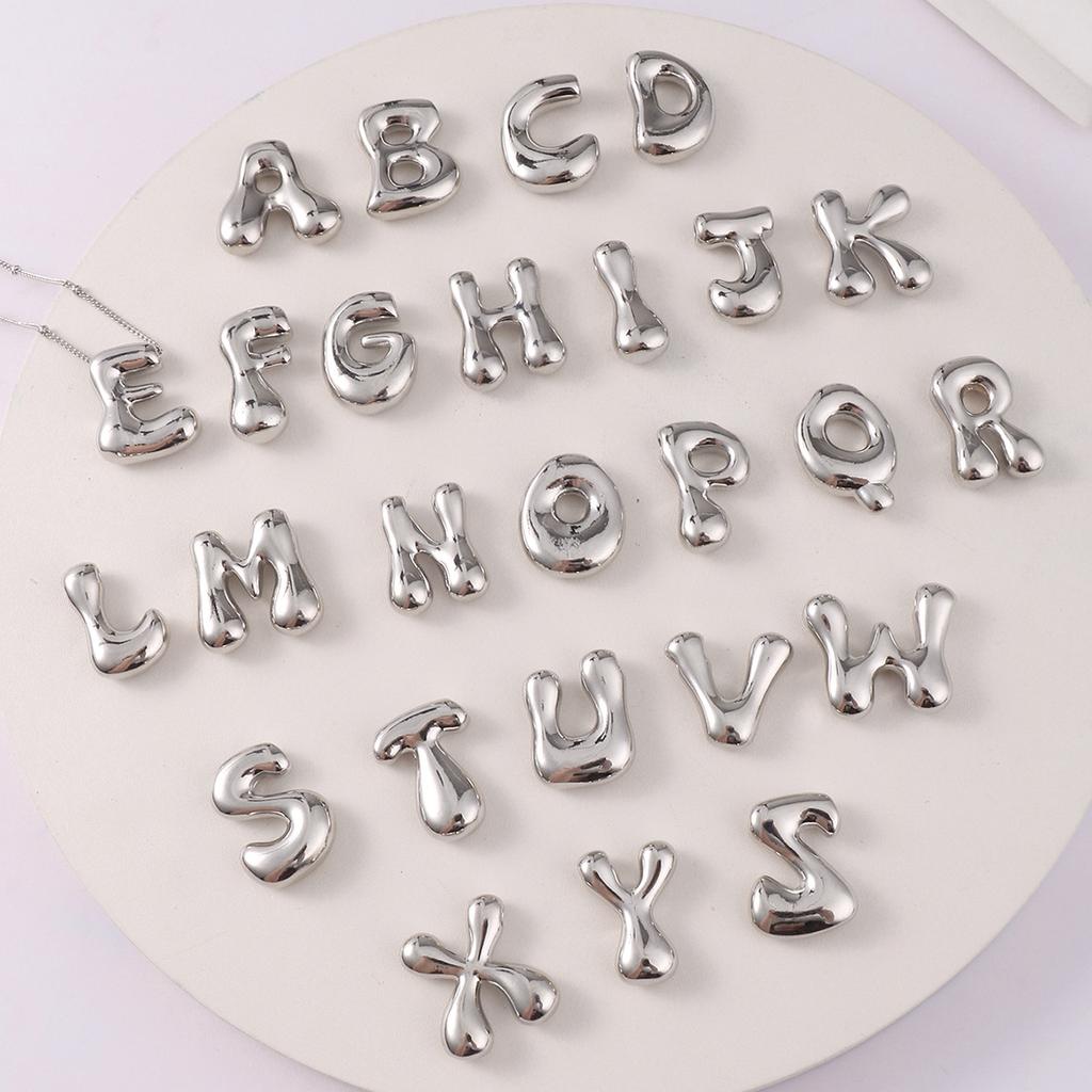 Creative A-Z Balloon Bubble Letter Pendant Necklace for Women Silver Plated Chunky Stainless Steel Necklaces  Gift
